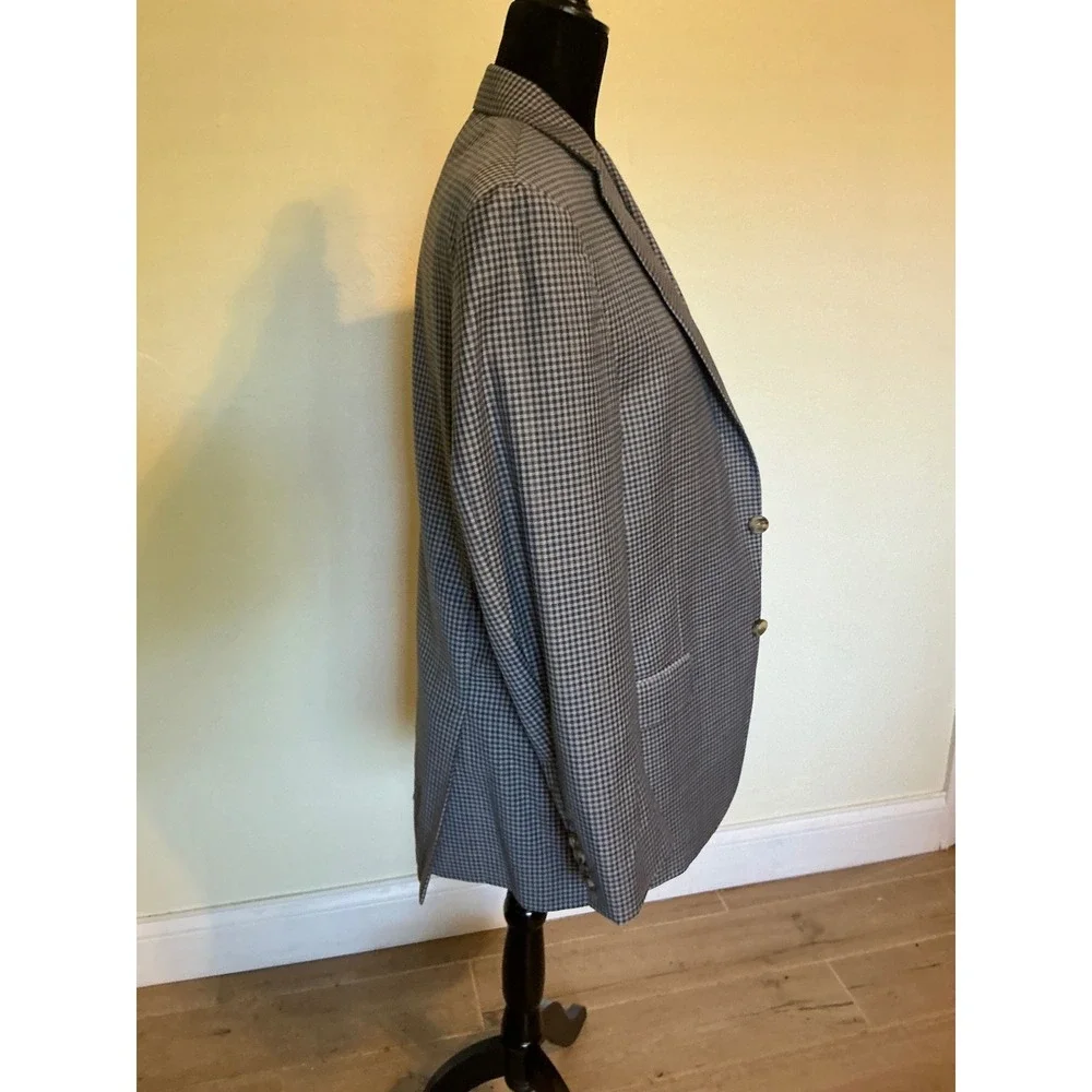 Hart Schaffner Marx Mens Blue Grey Check Sport Coat Blazer Made in USA 42R
